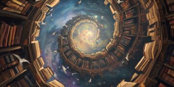 lucid origin Infinite spiral bookshelves with antique leather volumes surrealist oil painting 2 | MIfoto.hu - a [ MI ] közösségünk!