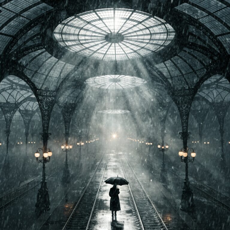 recraft v4 A lone traveler stands in a futuristic train station cinematic fog volumetric li 2 | MIfoto.hu - a [ MI ] közösségünk!